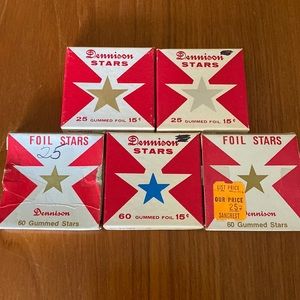 VTG 5 Boxes Dennison Gummed Foil Stars